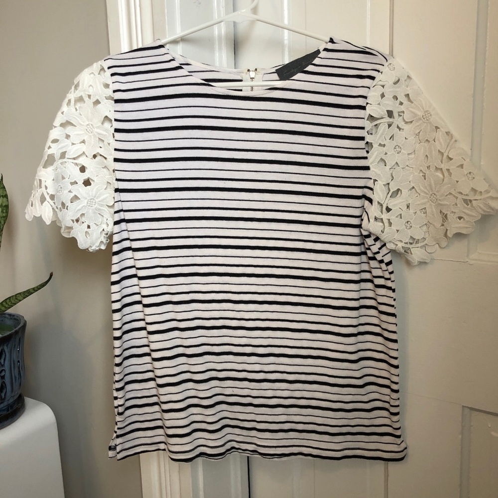 Sunday in Brooklyn Striped Top Lace Sleeves Sz S